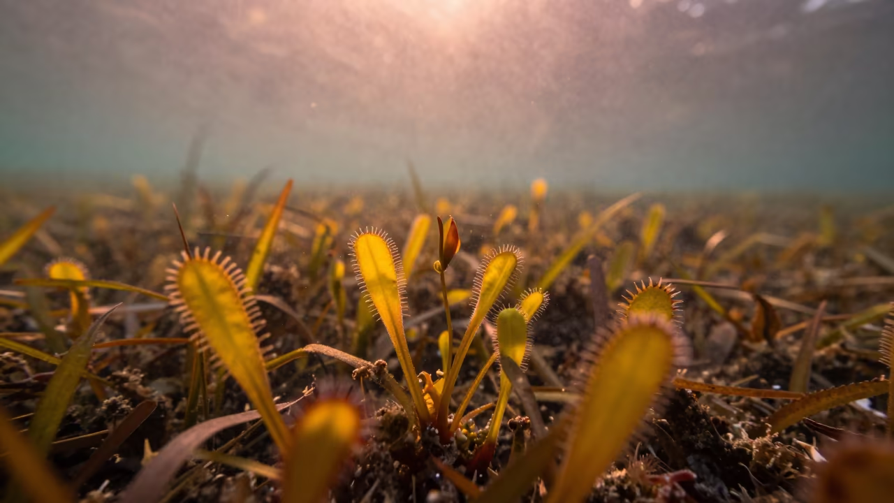 Yellow Bladderwort Traps in Florida Seagrass in above a seagrass meadow in Florida
