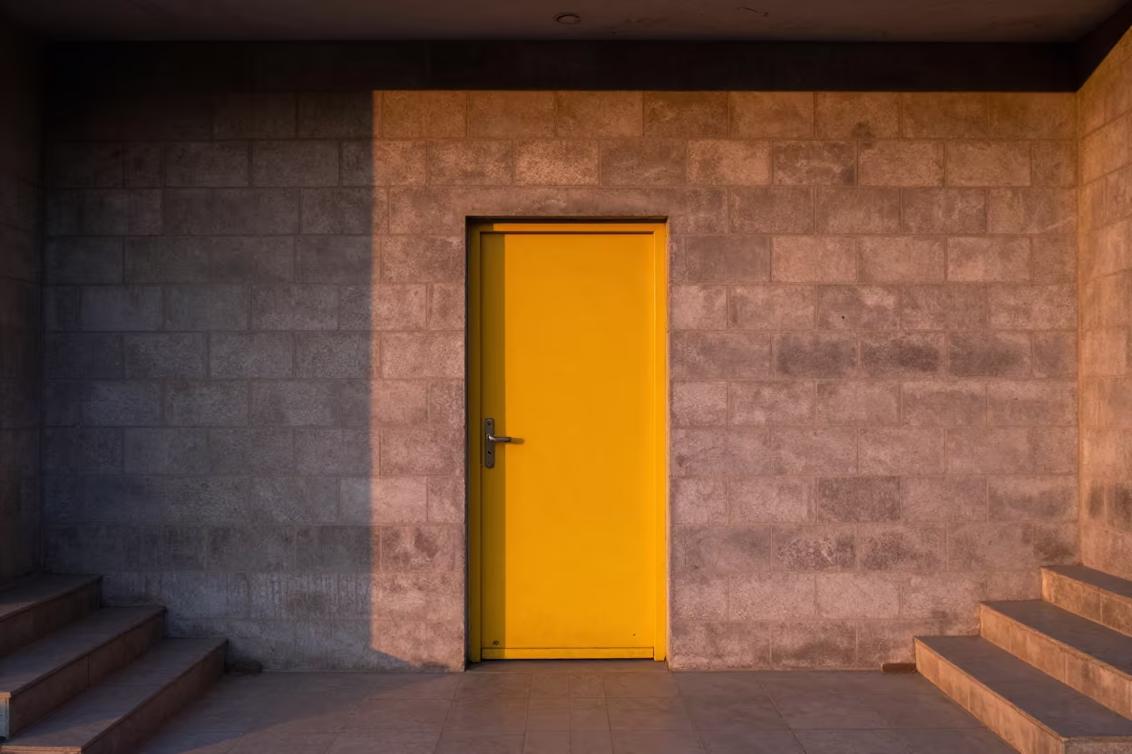 Yellow Door Grey Concrete Tehran Stair Hall in inside a tiled stair hall near Tehran