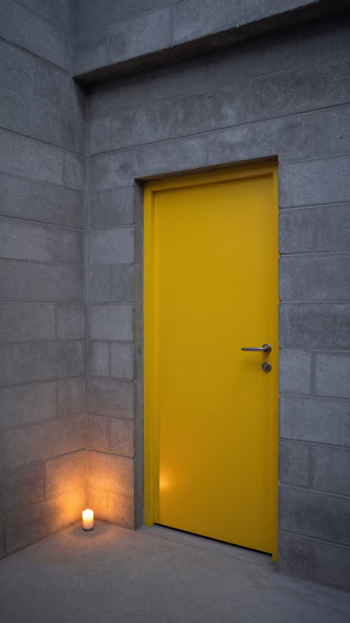 Yellow Door in Predawn Shorouk Passageway in inside a skylit passageway in Shorouk