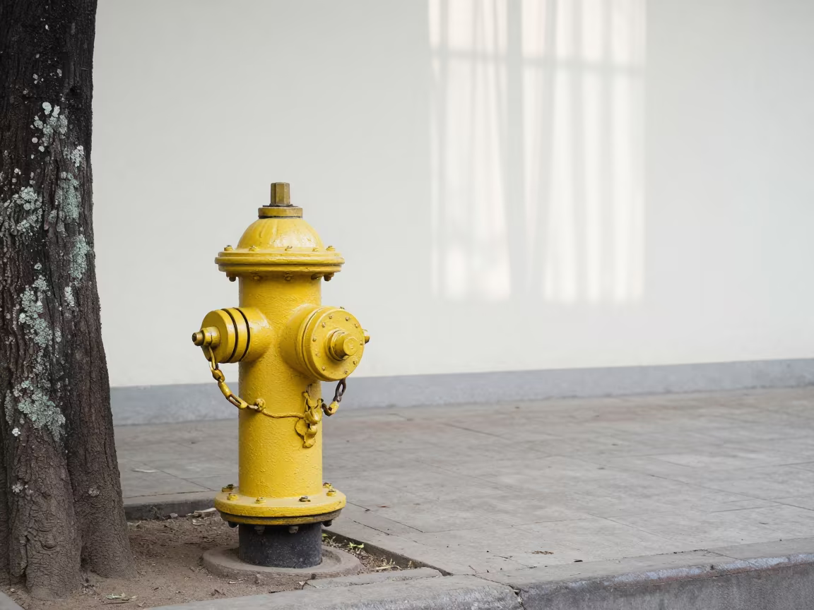 Yellow Hydrant on Lichen Bark Sidewalk Lucknow in on lichen-covered bark in Lucknow