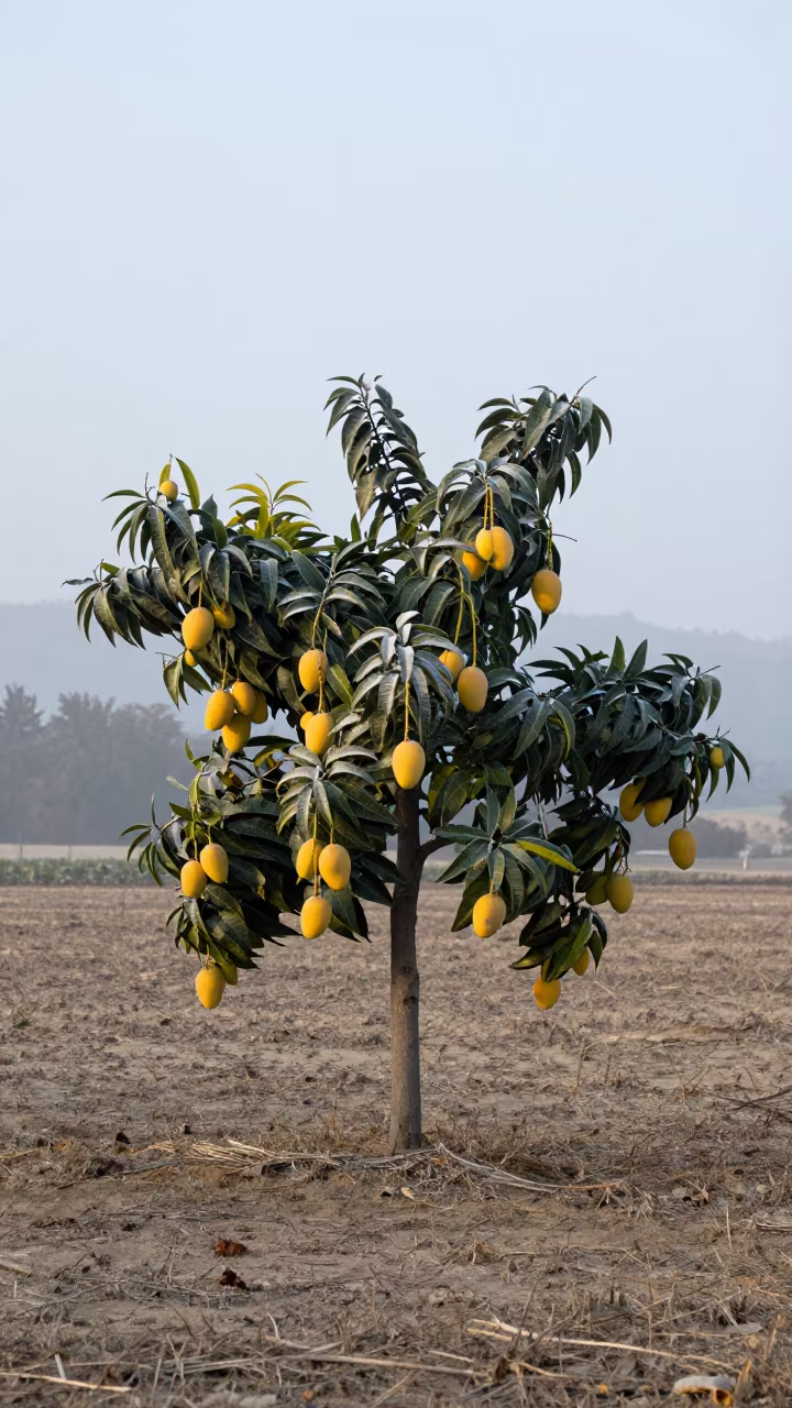 Yellow Mango Tree in Bavarian Fog in in Bavaria