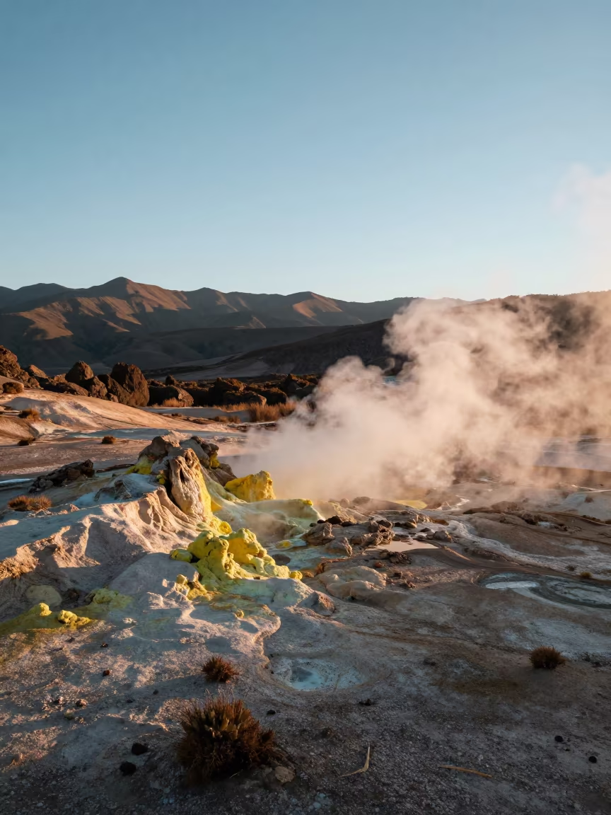 Yellow Sulfur Fumarole at Golden Hour in Ecuador in in Ecuador