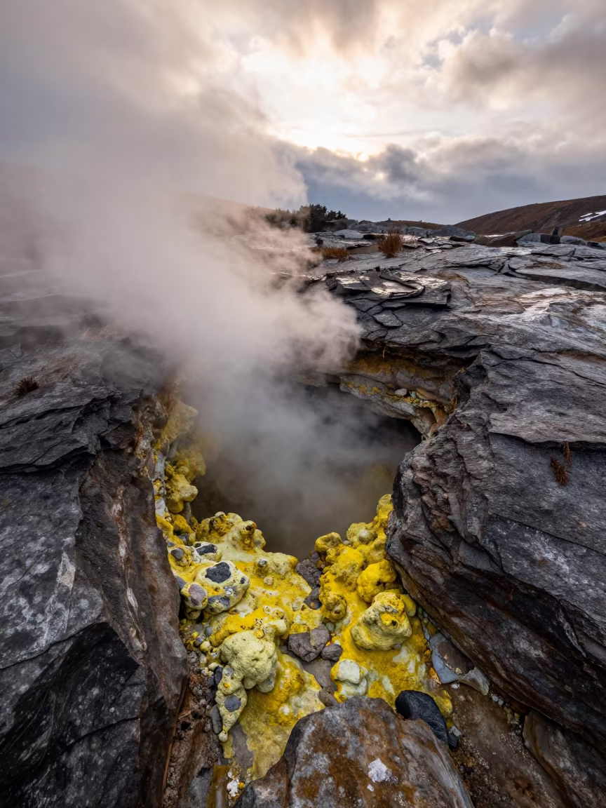 Yellow Sulfur Fumarole Switzerland Late Afternoon in in Switzerland
