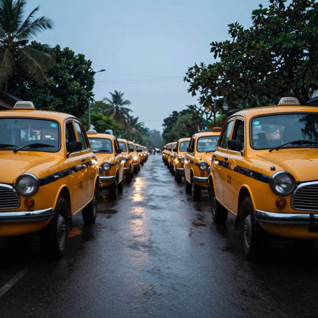 Yellow Taxis in Kerala Evening Light in in Kerala