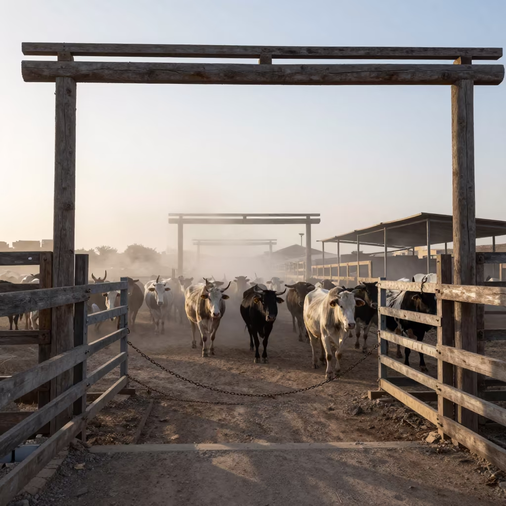 Yemeni Stockyard Corral Dawn with Livestock in at a stockyard loading ramp in Yemen