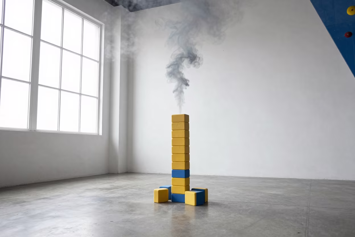Yoga Block Tower in San Antonio Gym in inside a climbing gym warmup zone in San Antonio
