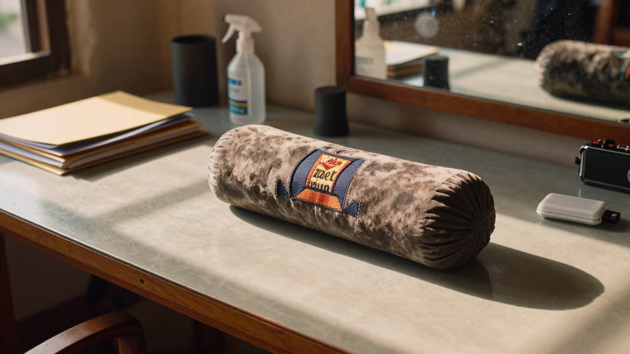 Yoga Bolster Repair Tin on Studio Desk in inside a yoga studio before the session begins in Vientiane