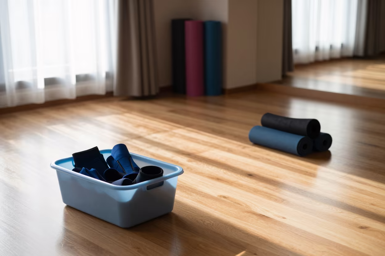 Yoga Studio Compression Sleeve Bin Window Light in inside a yoga studio before the session begins in Nagoya