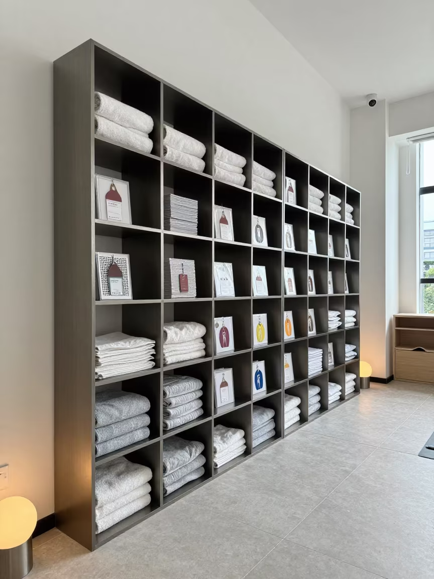 Yoga Studio Cubby Label Tote in Guangzhou Light in inside a yoga studio before the session begins in Guangzhou