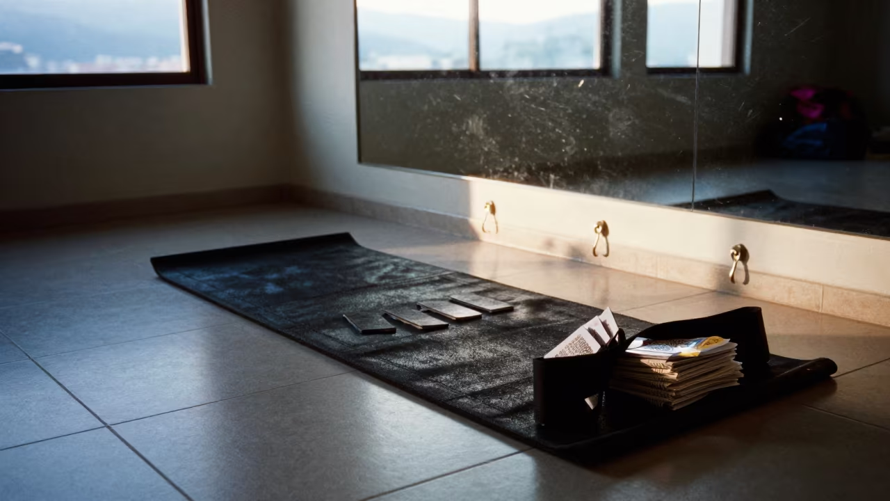 Yoga Studio Equipment Before Morning Session in inside a yoga studio before the session begins in Usaquen, Bogota