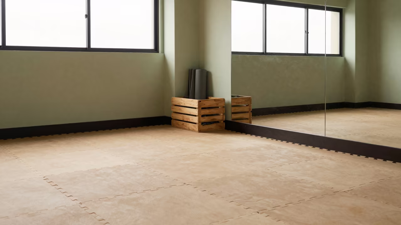Yoga Studio Foam Tiles After Reset in inside a yoga studio before the session begins near Victoria