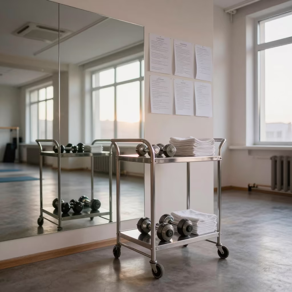 Yoga Studio Prop Cart Before Morning Class in inside a yoga studio before the session begins in Almaty