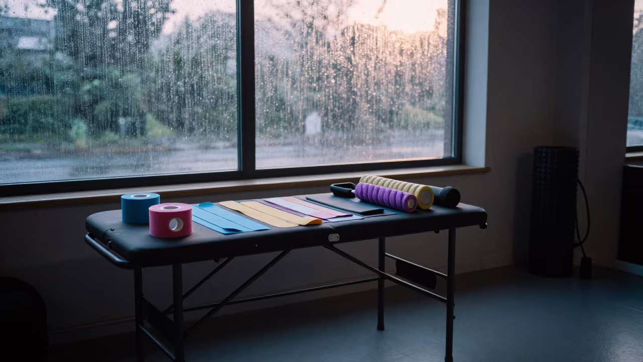 Yoga Studio Taping Caddy in Morning Light in inside a yoga studio before the session begins near Groningen