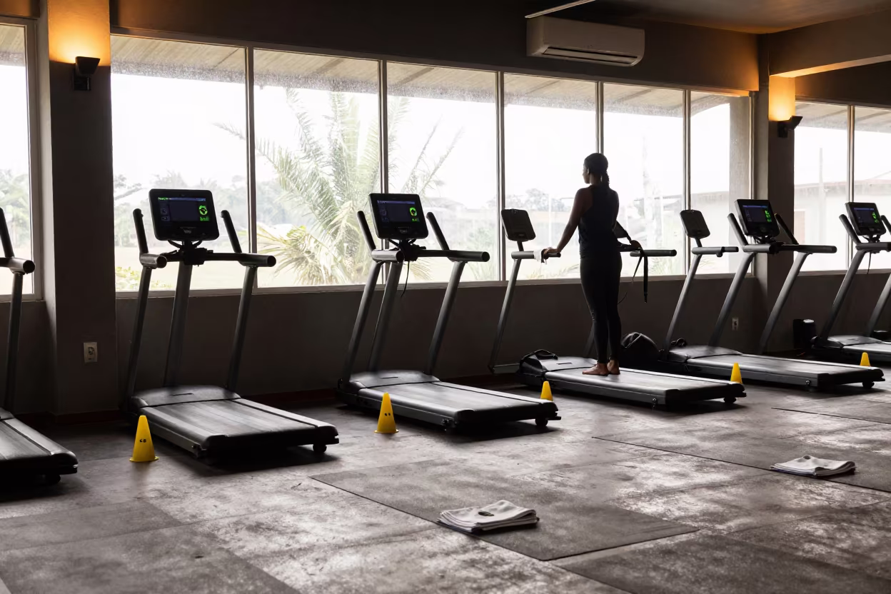 Yoga Studio Timing Station with Cones and Towels in inside a yoga studio before the session begins in Kisangani