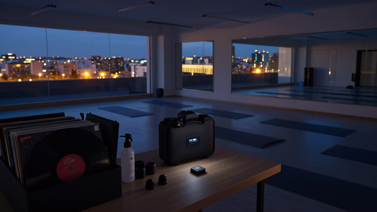 Yoga Studio USB Backup Case on Winter Desk in inside a yoga studio before the session begins in Najaf