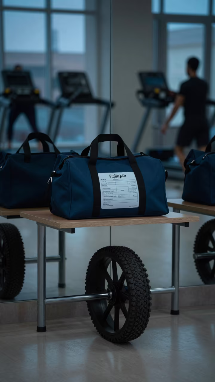 Yoga Tote on Check-in Desk at Gym in Fallujah in at a gym check-in desk in Fallujah