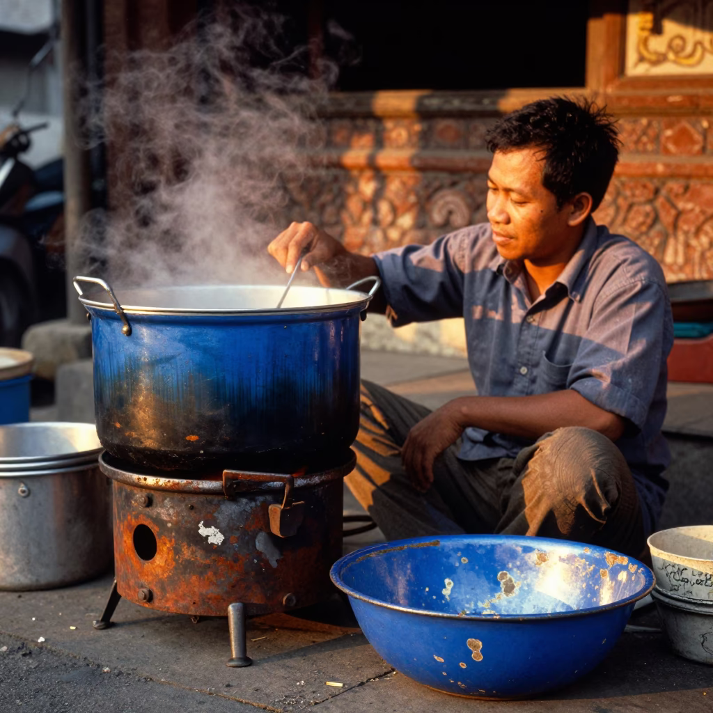 Yogyakarta Blue Enamel at Golden Hour in in Yogyakarta, Indonesia