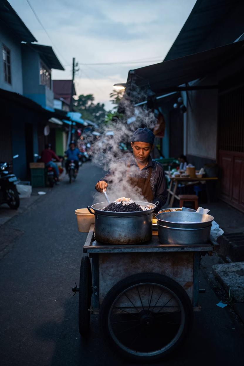 Yogyakarta Food Stall at Sunrise Light in in Yogyakarta, Indonesia
