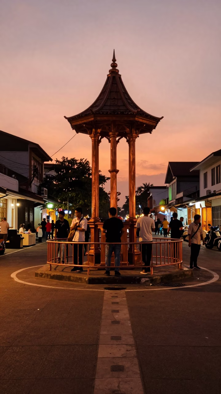 Yogyakarta Indonesia Copper Dusk Street Scene with Stair Rail and Local Life in in Yogyakarta, Indonesia