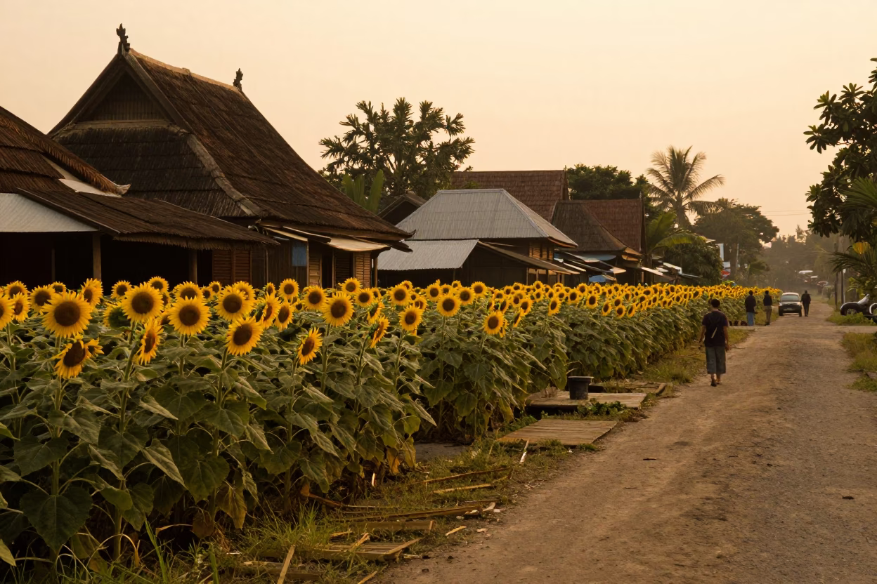 Yogyakarta Indonesia Evening Street Scene with Traditional Paddocks and Local Market Activity in in Yogyakarta, Indonesia
