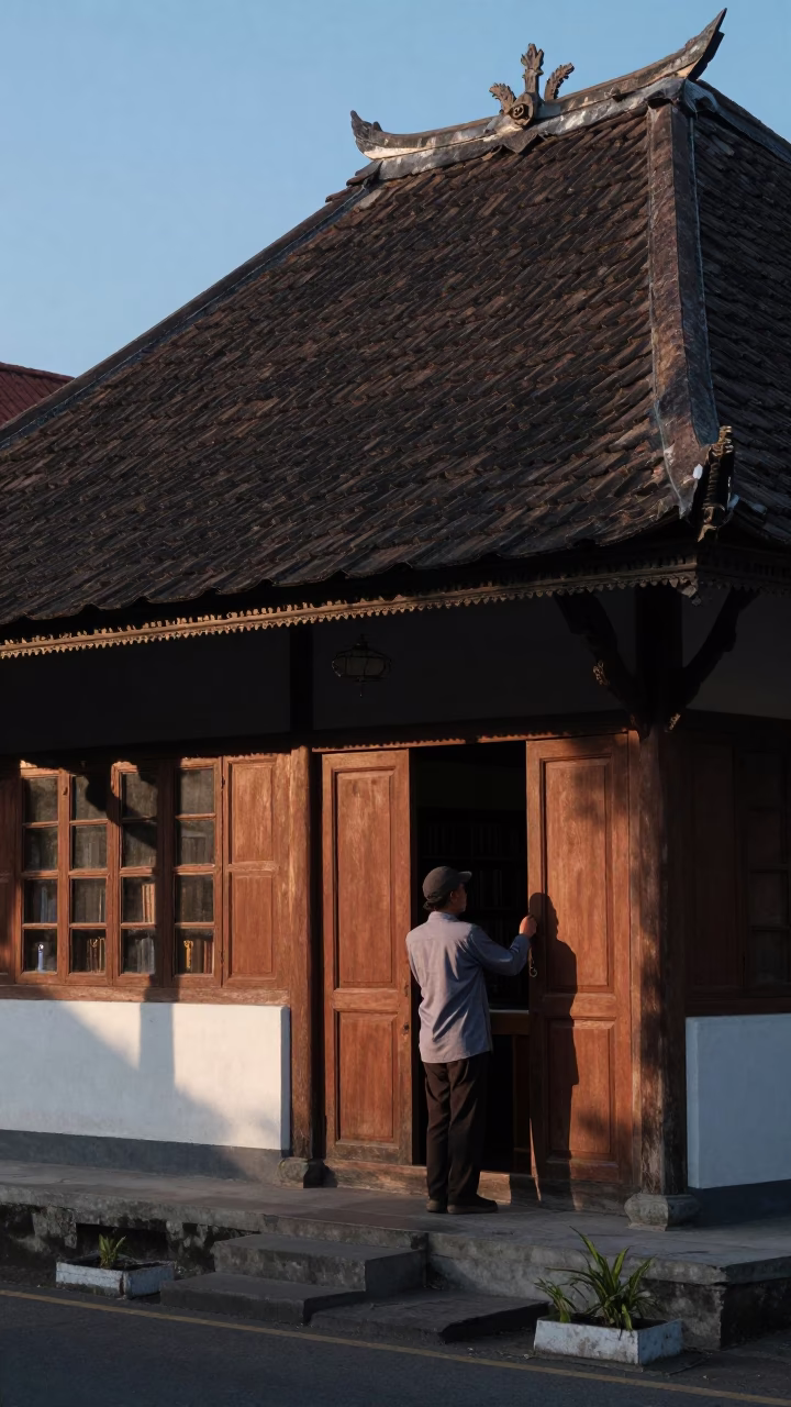 Yogyakarta Indonesia Morning Light on Javanese Architecture and Daily Life Before Sunrise in in Yogyakarta, Indonesia