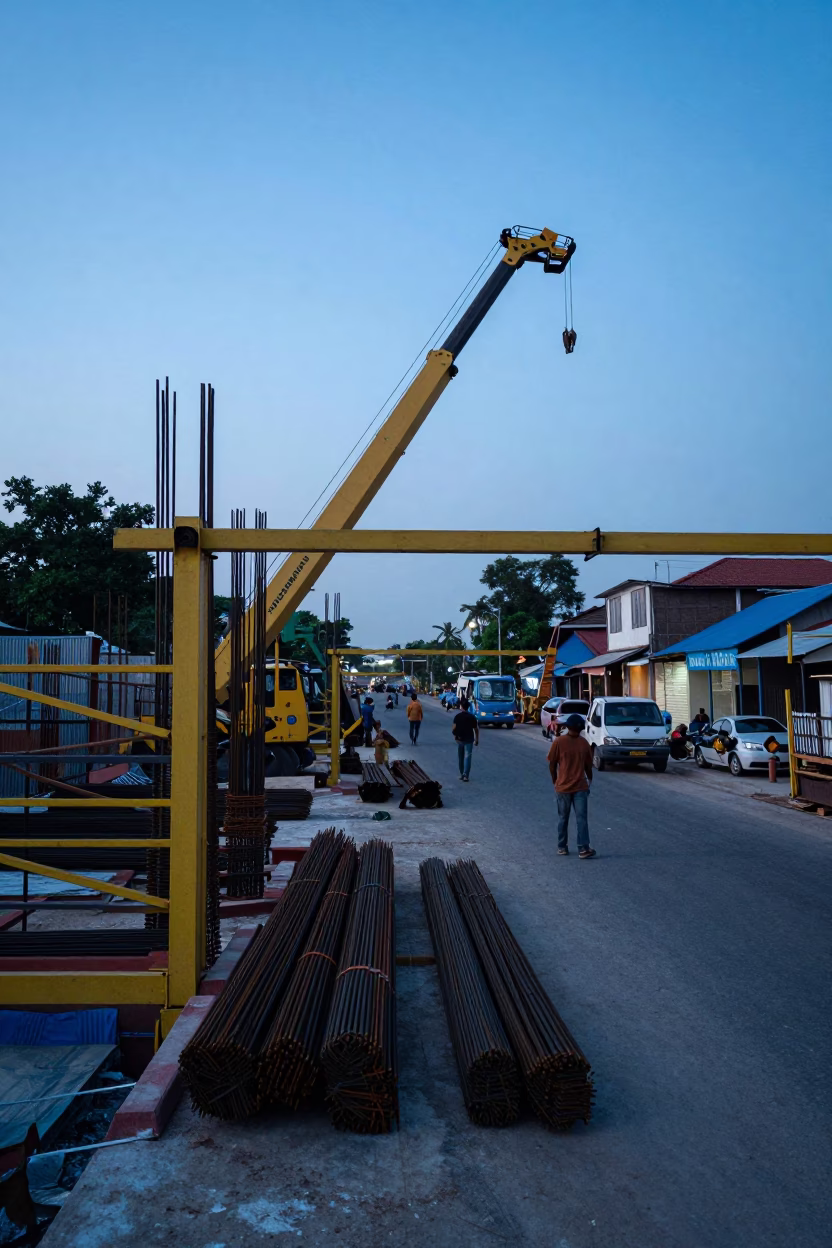 Yogyakarta Indonesia Nautical Dawn Street Scene Construction Site and Local Life in in Yogyakarta, Indonesia