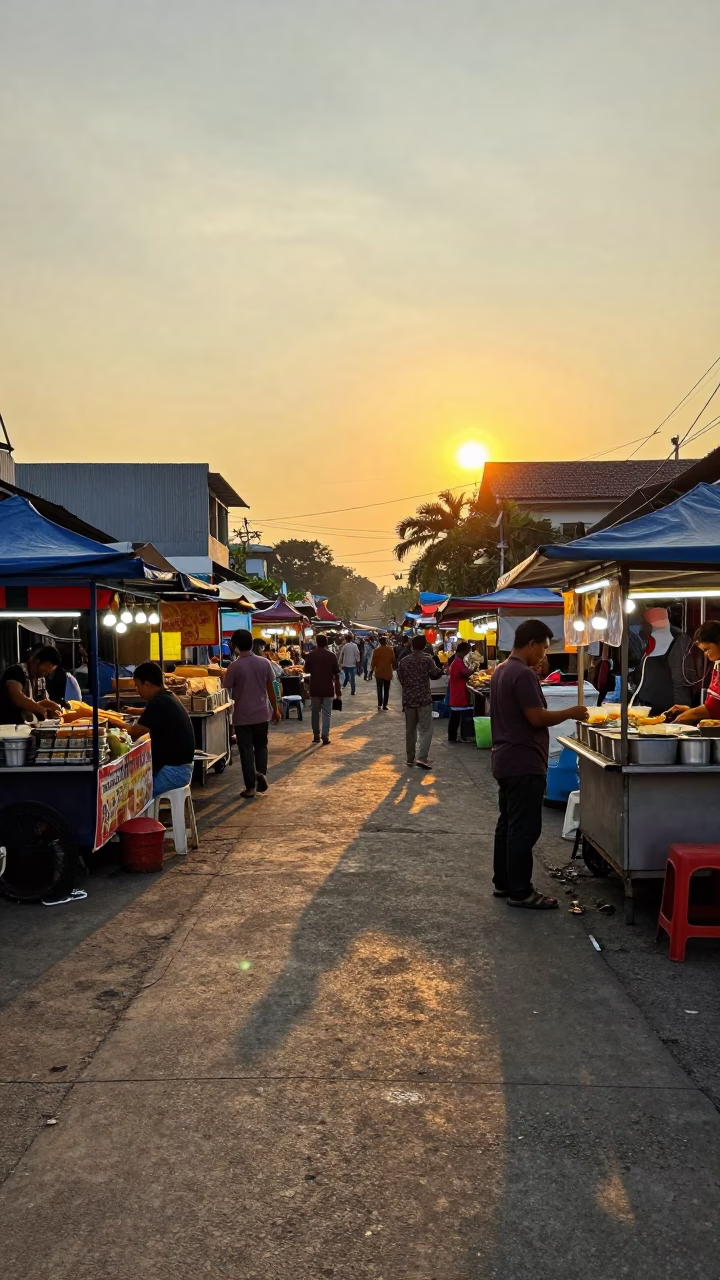 Yogyakarta Indonesia Night Market Food Court Street Scene Golden Hour in in Yogyakarta, Indonesia