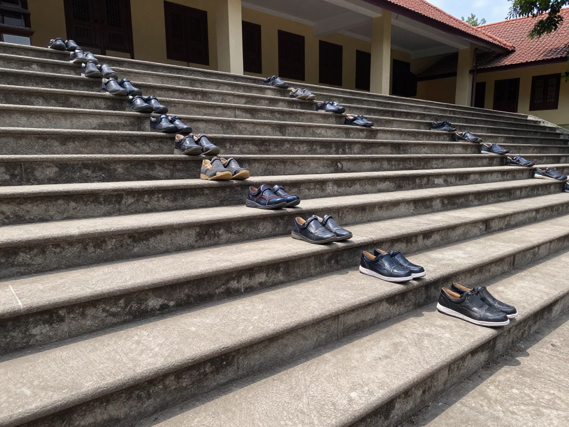 Yogyakarta Indonesia School Staircase Polished by Generations of Hurried Shoes in Bright Midmorning Light in in Yogyakarta, Indonesia