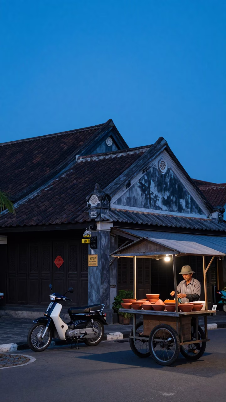 Yogyakarta Indonesia Street Scene at Blue Hour with Traditional Architecture and Evening Activity in in Yogyakarta, Indonesia