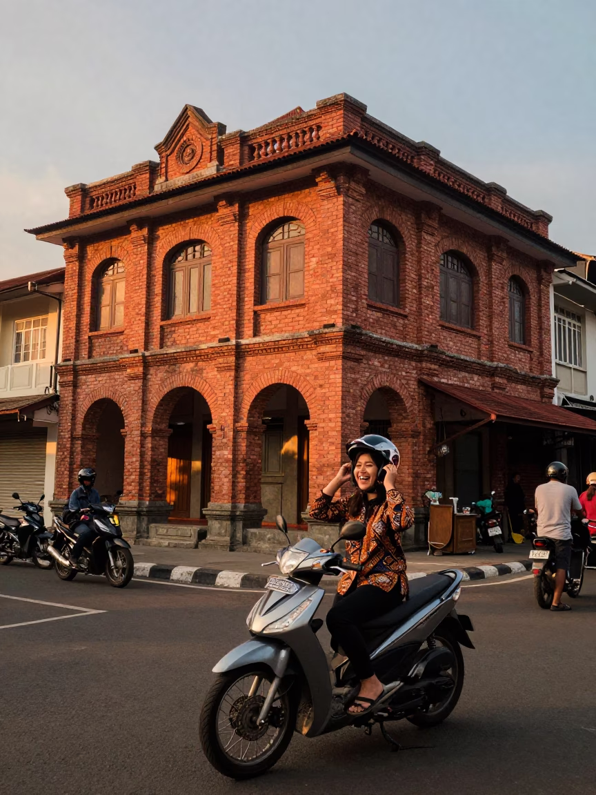 Yogyakarta Indonesia street scene at sunset with motorbike and local life in in Yogyakarta, Indonesia