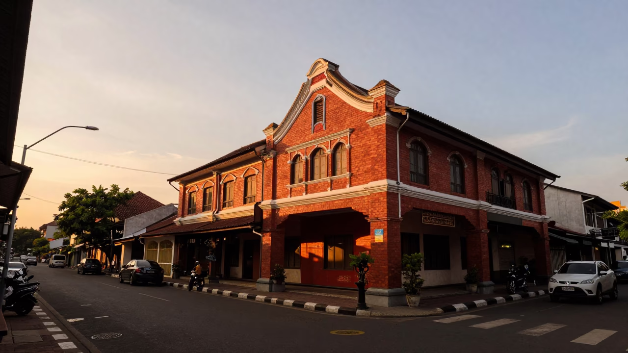 Yogyakarta Indonesia Sunset Street Scene with Traditional Architecture and Local Life in in Yogyakarta, Indonesia
