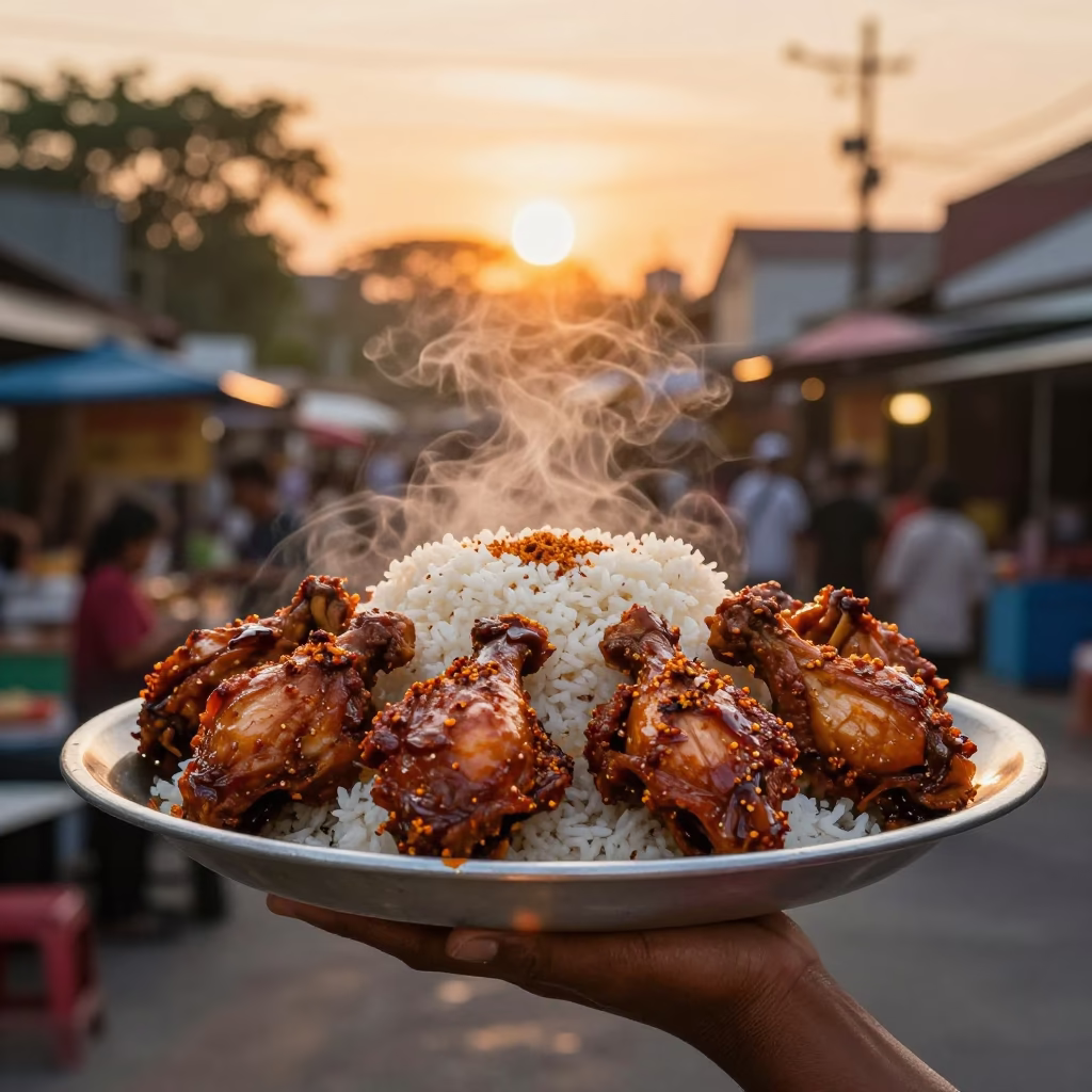 Yogyakarta Jerk Chicken at Sunset Light in in Yogyakarta, Indonesia