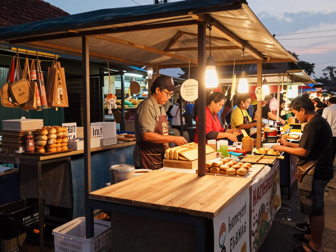 Yogyakarta Market Stall at Honeyed Evening Light in in Yogyakarta, Indonesia