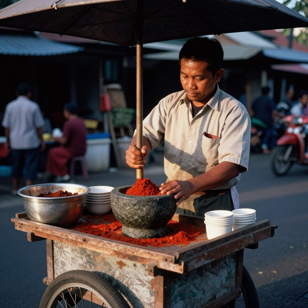 Yogyakarta Preparing Bumbu at Honeyed Evening Light in in Yogyakarta, Indonesia