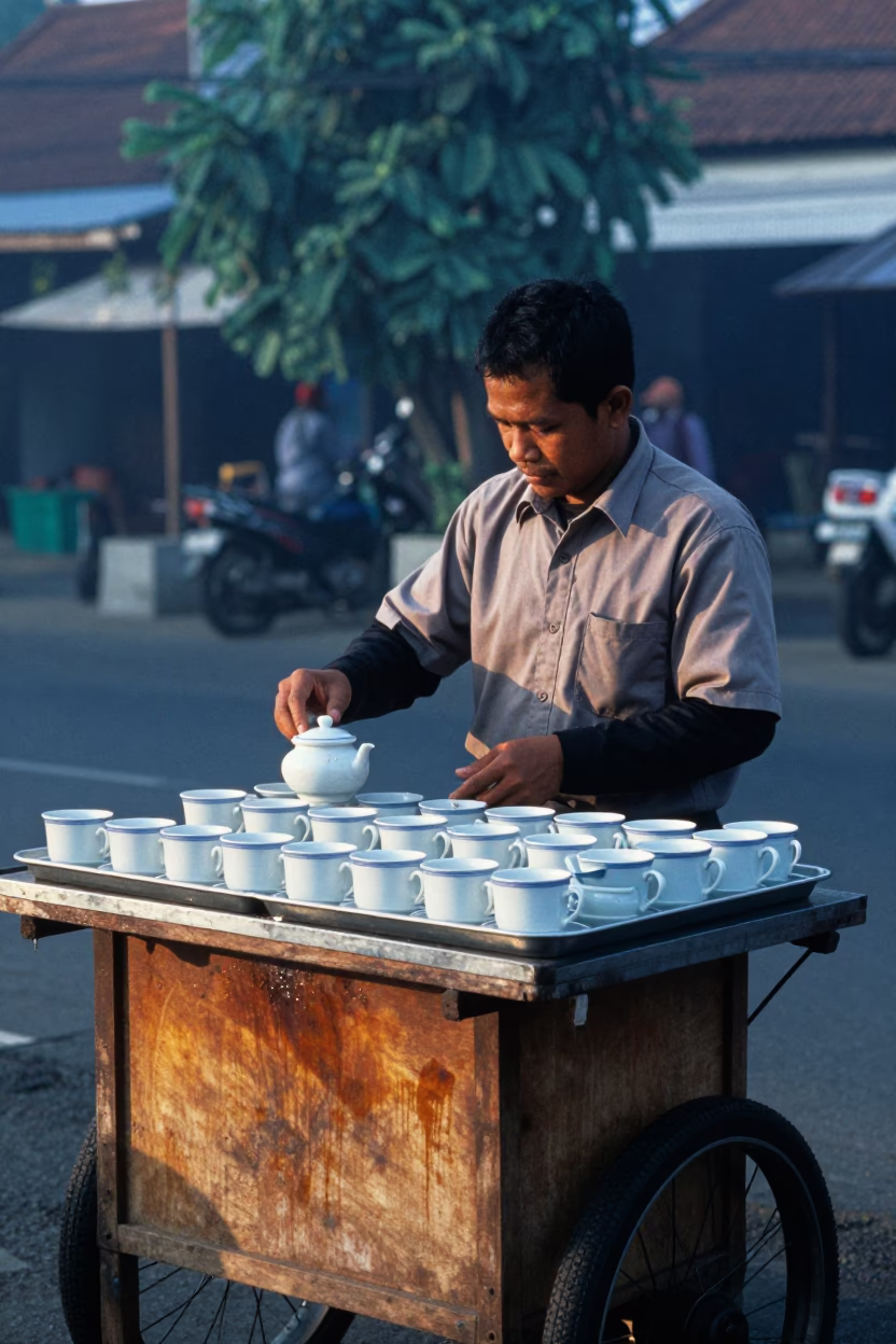 Yogyakarta Preparing Tea at Early Morning Light in in Yogyakarta, Indonesia