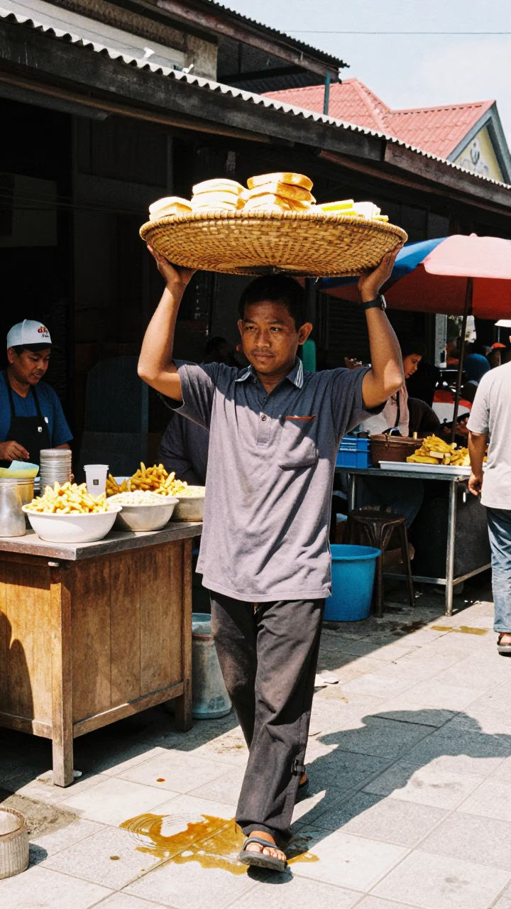 Yogyakarta Street Market Noon Rye Bread and Mayonnaise Frites in in Yogyakarta, Indonesia