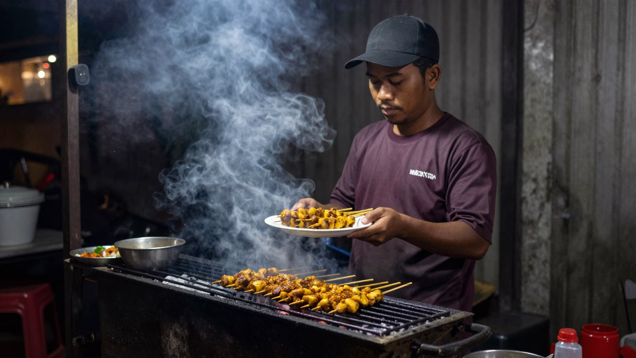 Yogyakarta Suya Skewers at Midnight Light in in Yogyakarta, Indonesia