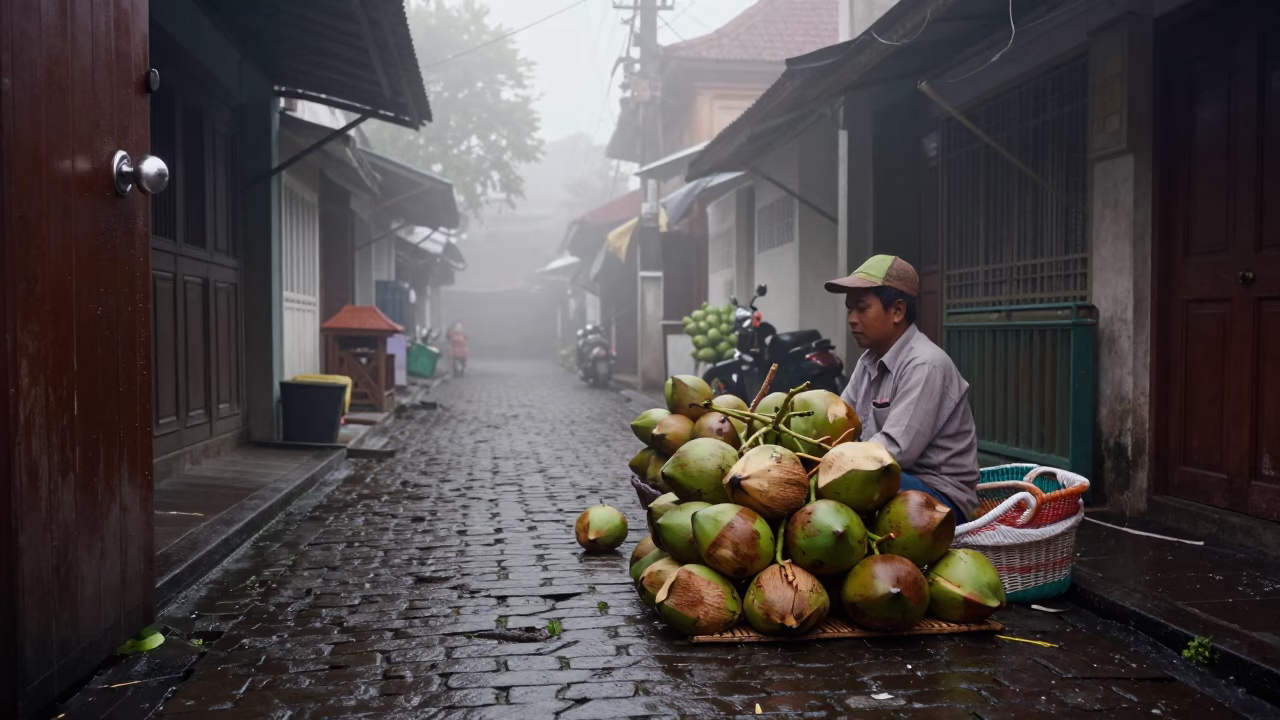 Yogyakarta Vendor at Dawn Light in in Yogyakarta, Indonesia