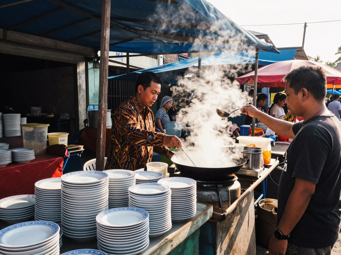 Yogyakarta Vendor Stall at Bright Midmorning Light in in Yogyakarta, Indonesia