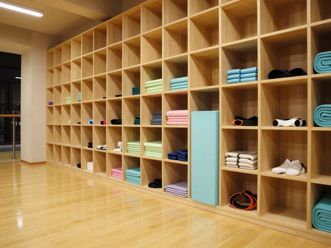 Yokohama Gym Cubby with Socks Bands and Mats in at a gym check-in desk near Yokohama