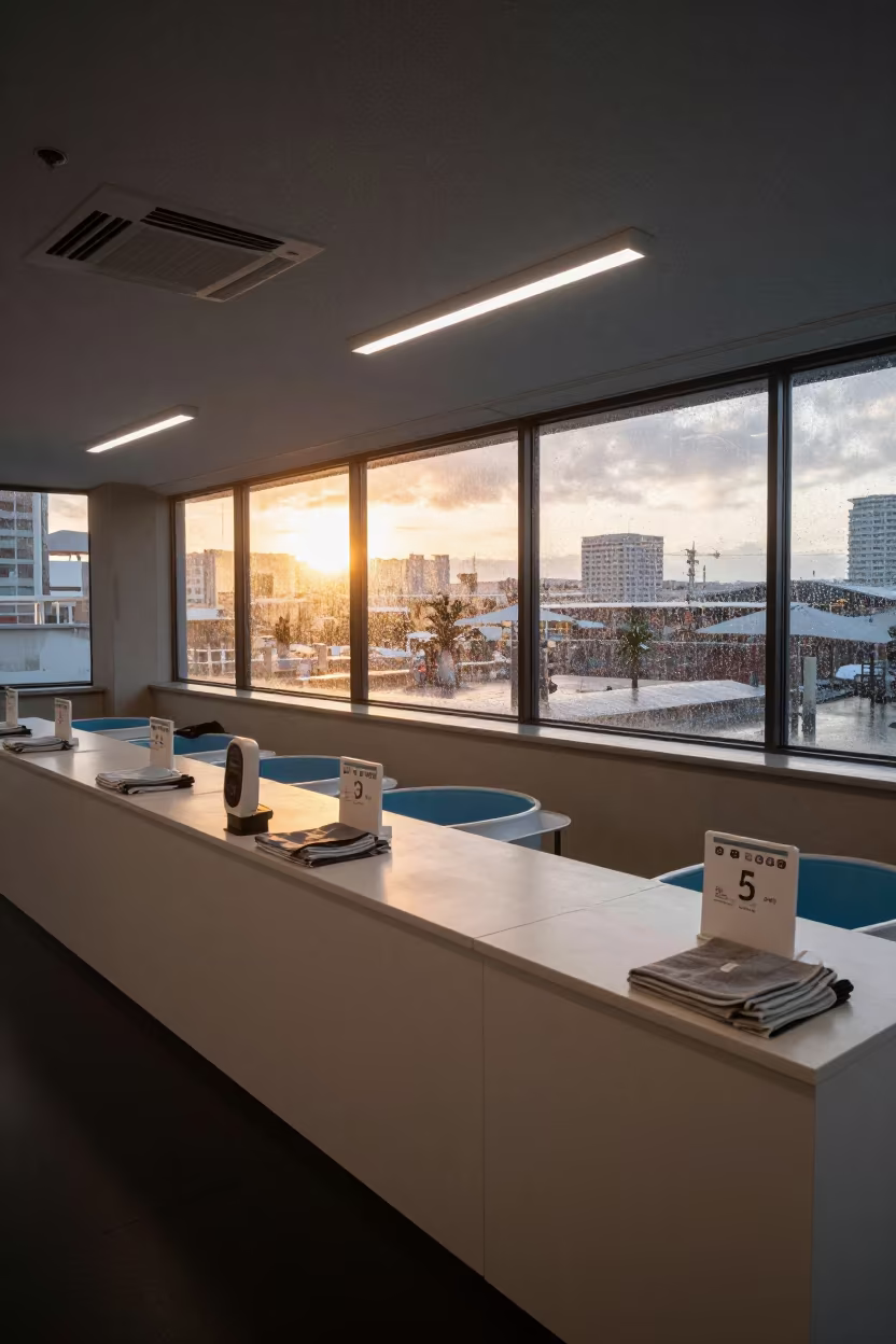 Yokohama Gym Timer Stand Under Sunset Light in at a gym check-in desk near Yokohama