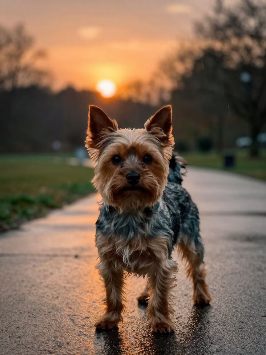 Yorkshire Terrier Portrait in Catia La Mar Rain in along a quiet park path with soft open shade and a clean background in Catia La Mar