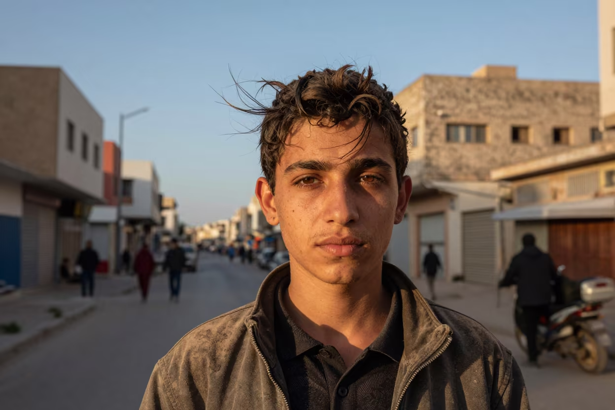 Young Algerian Vendor Portrait in Copper Dusk Light in near Algiers