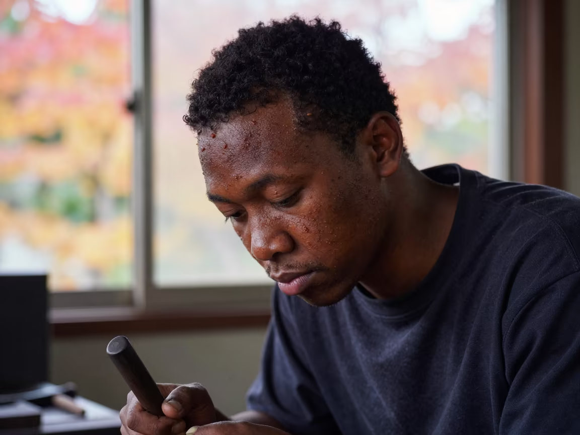 Young Blacksmith Apprentice Blisters Tokyo in in a north-lit studio in Tokyo