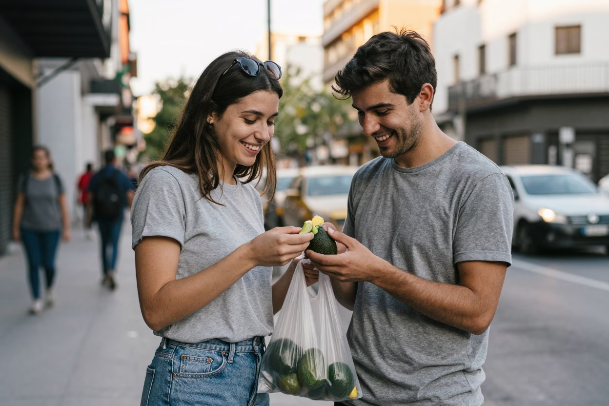 Young Couple Sharing Avocados in Buenos Aires in in Buenos Aires, Argentina