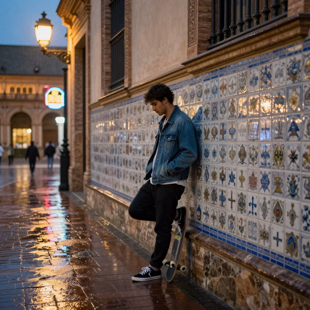 Young Man at Dusk Light in Seville in in Seville, Spain