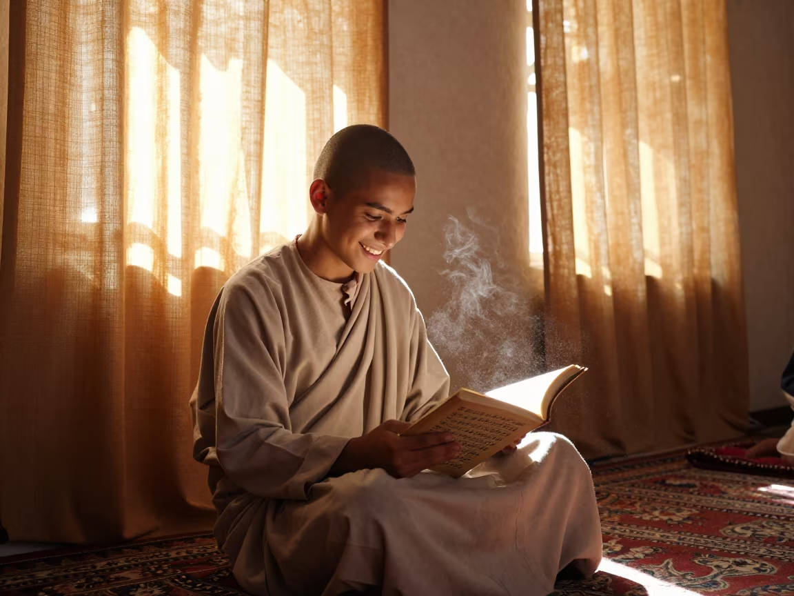 Young Monk Reading Scripture in Tlemcen Studio in in a studio in Tlemcen