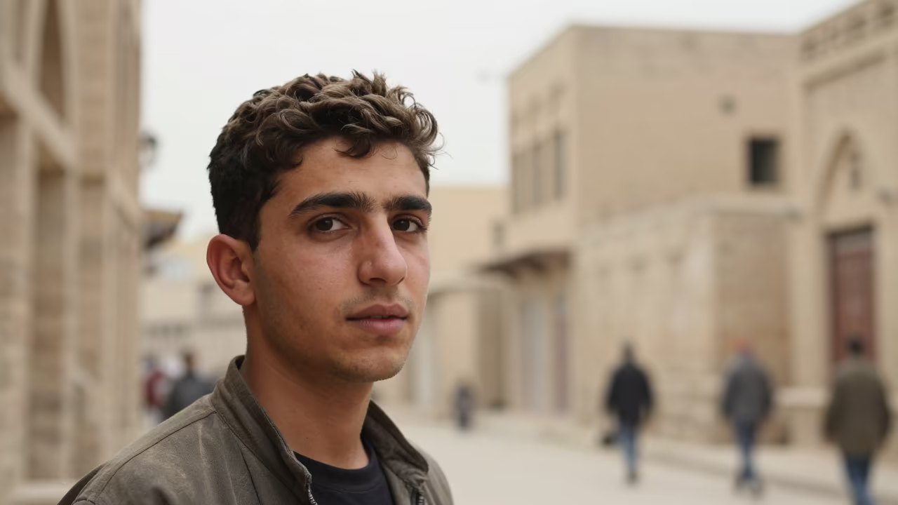 Young Vendor Portrait in Deir ez-Zor Autumn Light in in the old quarter in Deir ez-Zor