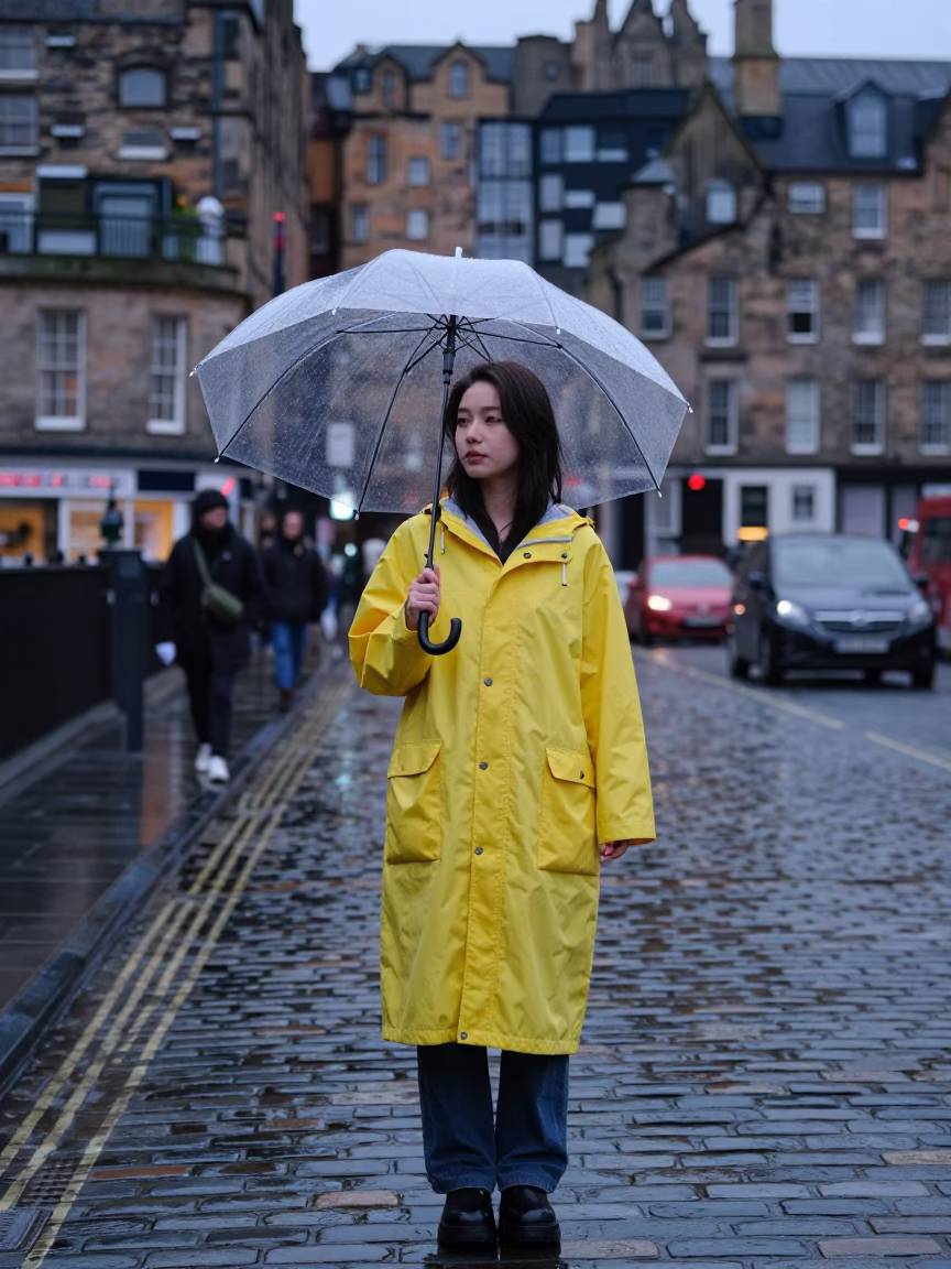 Young Woman Early Evening Street Scene in Edinburgh in in Edinburgh, United Kingdom