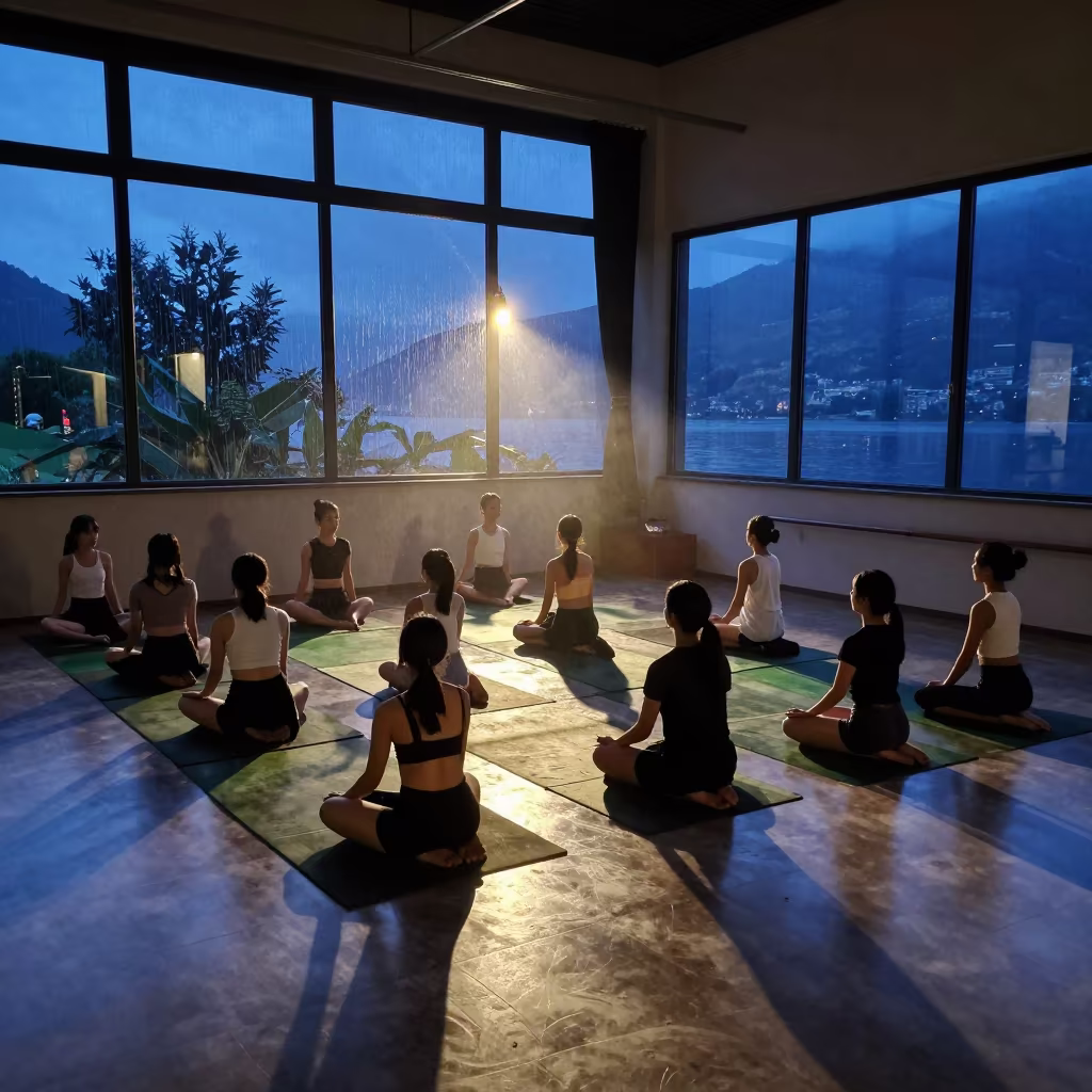 Youth Camp Roster Cubby in Twilight Yoga Studio in inside a yoga studio before the session begins near Lugano